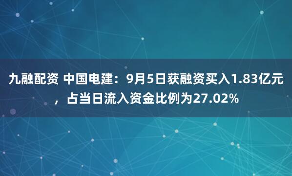 九融配资 中国电建：9月5日获融资买入1.83亿元，占当日流入资金比例为27.02%